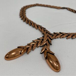 Vintage mid-century modern Renoir copper wheat link lariat/Y necklace